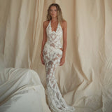 White Lace 2Pcs Swimsuit Sexy Bikini Women Swimwear Long Skirt Swim Suits Female Halter Bathingsuit Beachwear Bandeau Biquini