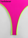 V Neck Splicing Extreme String Mini Micro Thong Women Swimwear One Piece Swimsuit Female Padded Bathing Suit Bather Swim V7085