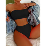 S - XL Bandeau Wrinkled Female Swimsuit High Waist Bikini Women Swimwear Two-Pieces Bikini Set Bather Bathing Suit Swim V5904
