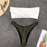 New Sexy Bandeau Shiny Glitter Bikini Women Swimwear Female Swimsuit Two-Pieces Bikini Set Bather Bathing Suit Swim Lady V1109