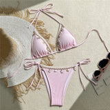 Shell Decoration Swimwear String Halter Bikinis Sets Micro Thong Sexy Swimsuit Women 2026 Bathing Suit Purple Triangle Bikini
