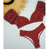Sexy V Neck Short Sleeve Polka Dot Bikini Female Swimsuit Women Swimwear Two-pieces Bikini set Bather Bathing Suit Swim Lady