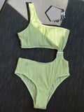 Wrinkled Asymmetric One Shoulder Female Swimwear One Piece Swimsuit Women Monokini Bather High Cut Out Bathing Suit Swim Lady