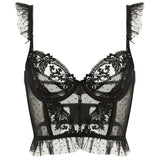 Summer French Lace Bralette Beach Set Sheer Ultra Thin Embroidered Waistcoat Thong See Through Light Support AU S-XL MOYISU BC