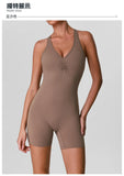 Cross Back V-neck Short Yoga Jumpsuit Women Quick Drying Solid Sleeveless Sports One Piece Suit Outdoor Recreation Bodysuits