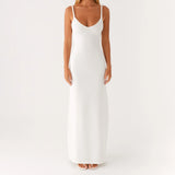 Women Sleeveless Summer Solid Color Twisted Straps Dresses V-Neck Backless Party Club Vacation Beach Long Dresses