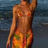 2026 Three Pieces Bikini Set Cover Up Swimwear Women Swimsuit Print Long Sleeve Push Up Bathing Suit Beachwear Swimming Biquini