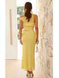 Foridol Mesh Bodycon Long Dresses Women Elegant Summer Yellow Party Dress Cut Out One Shoulder Tank Maxi Vestidos 2025 New Dress
