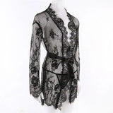 See Through Lace Babydoll Women Sexy Lingerie Erotic Transparent V-Neck Nightwear Robe G-string Robe Sleepwear Dress