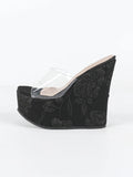 Summer Bohemia Vacation Flower Embroidery Platform Sandals Women Wedges Mules Shoes Super High Heels Outdoor Slides Sandals