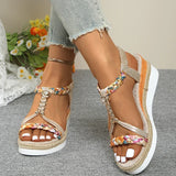 Fashion T-Strap Platform Sandals for Women New Mix Color Elastic Band Wedge Sandals Woman Summer Daily Open Toe Sandalias Female