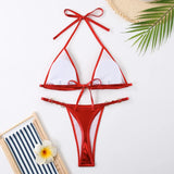 New Micro Bikini Set for Woman Chain Link Swimsuit Sexy Backless Neck Lace-up Bathing Suit Beachwear Female Push Up Swimwear