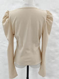 Phantasy New Y2k Tops Fashion Square Collar Slim Leg Sleeve Knitted Bubble Long Sleeve T-shirt Casual Style Vintage Clothing