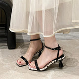 One Word Belt Buckle Patchwork Pumps Shallow Peep Toe Chunky Heel Hollow Pumps Fashion Casual 2026 New Arrivals Summer Sandals