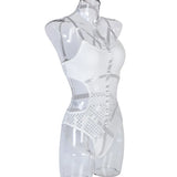 Toucheart Erotic Halter Bodysuit Large Mesh Splicing Andheavy Craftsmanship Women Hollow Seductive Intimate Hot Private Bodysuit
