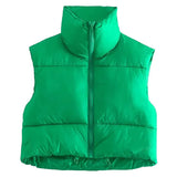Women Winter Warm Crop Waistcoat Sleeveless Stand Collar Double Sided Lightweight Puffer Vest 2022 Streetwear