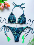 Sexy print women's bikini swimsuit split set with straps and tassels 2-piece set for summer beach swimsuit