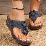 Pink Flower Wedge Heel Flip Flops Women Summer Massage Sole Clip Toe Platform Slippers Woman Light Thick Bottom Beach Sandals