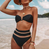 V Shaped Bandeau High Waist Bikini Women Swimsuit Female Swimwear Two-pieces Bikini Set with Bra Cup Bathing Suit Swim Beachwear