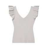 Fashionable Casual V-neck Flutter Sleeve Knit Top Women Ruffle Sleeve V Neck Knit Tank Top Sleeveless Slim Fit Casual Style C66D