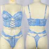 Women Intimates Sexy Bra & Panties Underwear Set Lace Splicing Perspective Sexy Lingerie Erotic 2-Piece Bra + Panty Set