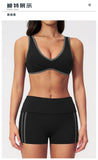 Tight Color Contrast Yoga Suit 2 Pieces Women V Neck Sports Bra Pleate High Waist Shorts Gym Running Fitness Suits Tracksuit