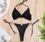 Sexy Micro Bikini Women Solid Black White Pearl Designer Swimsuit 2026 Luxury Beach Push Up Bathing Suit Thong Swimwear Biquini