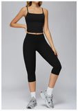 2 Pieces Yoga Set Women Sports Shirts Workout Top Fitness Suits Outdoor Gym Running Mid-length Pants Workout Clothes Tracksuits