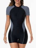 2026 Zipper Short Sleeves Slim Swimsuit Women One Piece Swimwear Female Bathers Bathing Swimming Swim Surf Suit Beachwear XXL