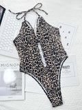 2026 New Sexy One Piece Swimsuit Swimwear Women Leopard Hollow Halter One-piece Bathing Suit Beachwear Metal Ring Decor Bikinis