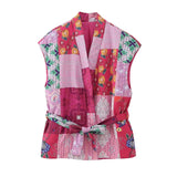 Women's Sleeveless Printed Strap Vest Embroidered Quilted Vest Women Floral Patchwork Gilet For Casual Wear Fashion Elegant YPGD