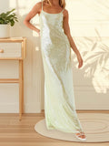 Women Shiny Sequins Dress Summer Draped Backless Spaghetti Strap Party Dress for Vacation Cocktail Beach Streetwear