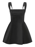 Summer Women Bow Backless Elegant Dress Solid Color Sleeveless Square Neck A-line Dress Evening Party Daily Dresses