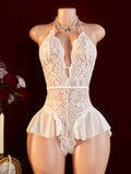 Blue Open Crotch Women Body Suit Crotchless Adult Sexy Erotic Lingerie Pajamas Lace Temptation Sex Bodysuit V-neck Hot Underwear