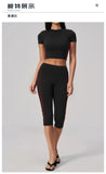 Color Blocked Yoga Suit Women Tracksuit Short Sleeve Shock-absorbing Sports T Shirts High Waist Pants Gym Running Fitness Suits