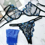 French Floral Bra Set Women | Sweet Sexy Sheer Mesh Lace, Transparent Underwear Set | Practical & Feminine MOYISU Sexy Panty Set