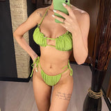 Sexy Ruffled Frilled Pleated Ruched Bikini Women Swimwear Female Swimsuit Two-pieces Bikini Set Bather Bathing Suit Swim V3239