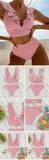 Solid Color Sexy V-neck Ruffle Bikini 2026 Women 2 Piece Swimwear Push Up Padded High Waist Swimsuit Summer Beach Bathing Suit