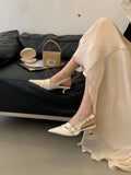 White Thin Heeled Sandals 2026 Women's Low-Heeled Shoes With Strap Brown Summer 2026 New Girls Fashion French OL Single Shoes