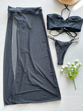 3 Pieces Bikini Set 2025 Sexy Women's Swimsuit with Long Sarong Cover up Female Swimwear Beachwear Bathing Suit Swimming Outfit