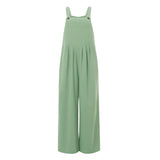 Women Fashion Jumpsuits Sleeveless Buttons Suspender Wide Leg Pant Overalls with Pockets Casual Loose Romper Streetwear