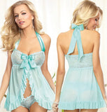 Sleepwear Women Sexy Lingerie Lace See Through Erotic Nightgowns Temptation Lady Backless Night Dress and Thong Set