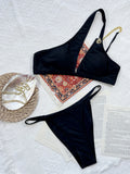 Bikini 2026 Sexy Black Single Shoulder Chain Straps Swimwear Swimsuit Women Bikinis Set Bathing Suit Beach Bikini Female Push Up