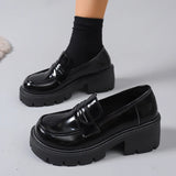 British Style Thick Heels Loafers Women Fashion Slip On Chunky Platform Pumps Woman Plus Size 35-42 Pu Leather Student Shoes