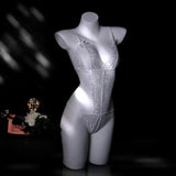 Hot Floral Lace Teddy, Bow Decor Split Cup Open Crotch Backless Bodysuit, Women's Sexy Lingerie & Underwear