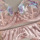 Toucheart 4-Piece Set Sexy Lingerie Set Embroidery Patchwork Mesh See-Through Exotic Underwear Women Garter Belt Underwear Suit