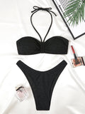 2025 Halter Bandeau Bikini Solid Swimwear Female Sexy Swimsuit Women Bathers Bathing Swimming Swim Suit Beachwear