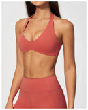 Halter V Neck Yoga Bra Sexy Backless Shockproof Gym Sports Tank Top Quick Dry Workout Fitness Outdoor Gym Running Bra