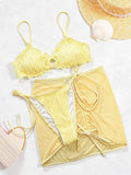 With Mesh Skirt Wrinkled Halter Ruffled Bikini Women Swimwear Female Swimsuit Three-piece Bikini Set Bathing Suit Swim Beachwear