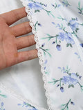 Foridol Blue Flower Print Women Tiered Mini Aummer Autumn Beach Dress Puff Sleeve Vintage Party Cotton Short Boho Lace Dress